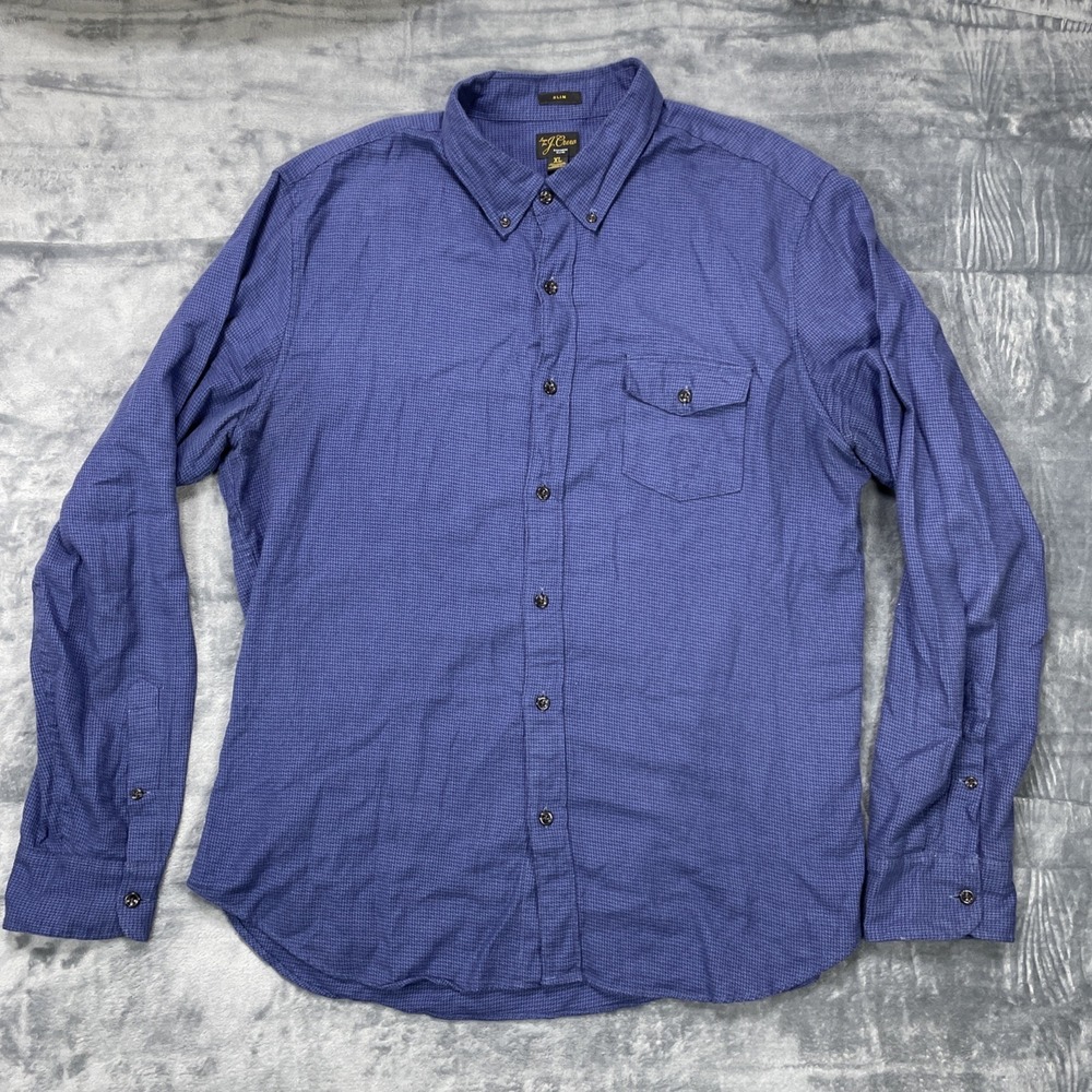 J Crew Shirt Mens XL Blue Cashmere Blend Slim Fit Long Sleeve Button Houndstooth